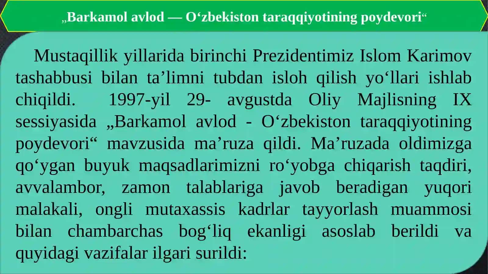 O‘zbekiston Respublikasi data’lim sohasida amalga oshirilgan islohotlar 2