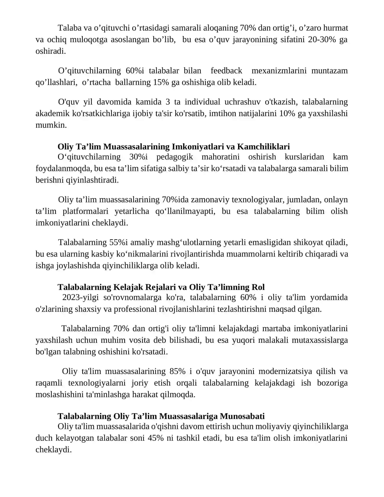 Oliy Ta'lim Muassasalarining Rivojlanishi va Modernizatsiyasi 2
