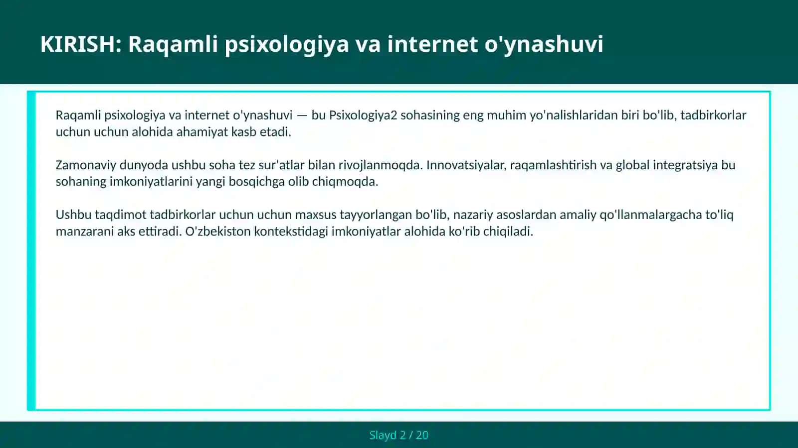 RAQAMLI PSIXOLOGIYA VA INTERNET O'YNASHUVI 2