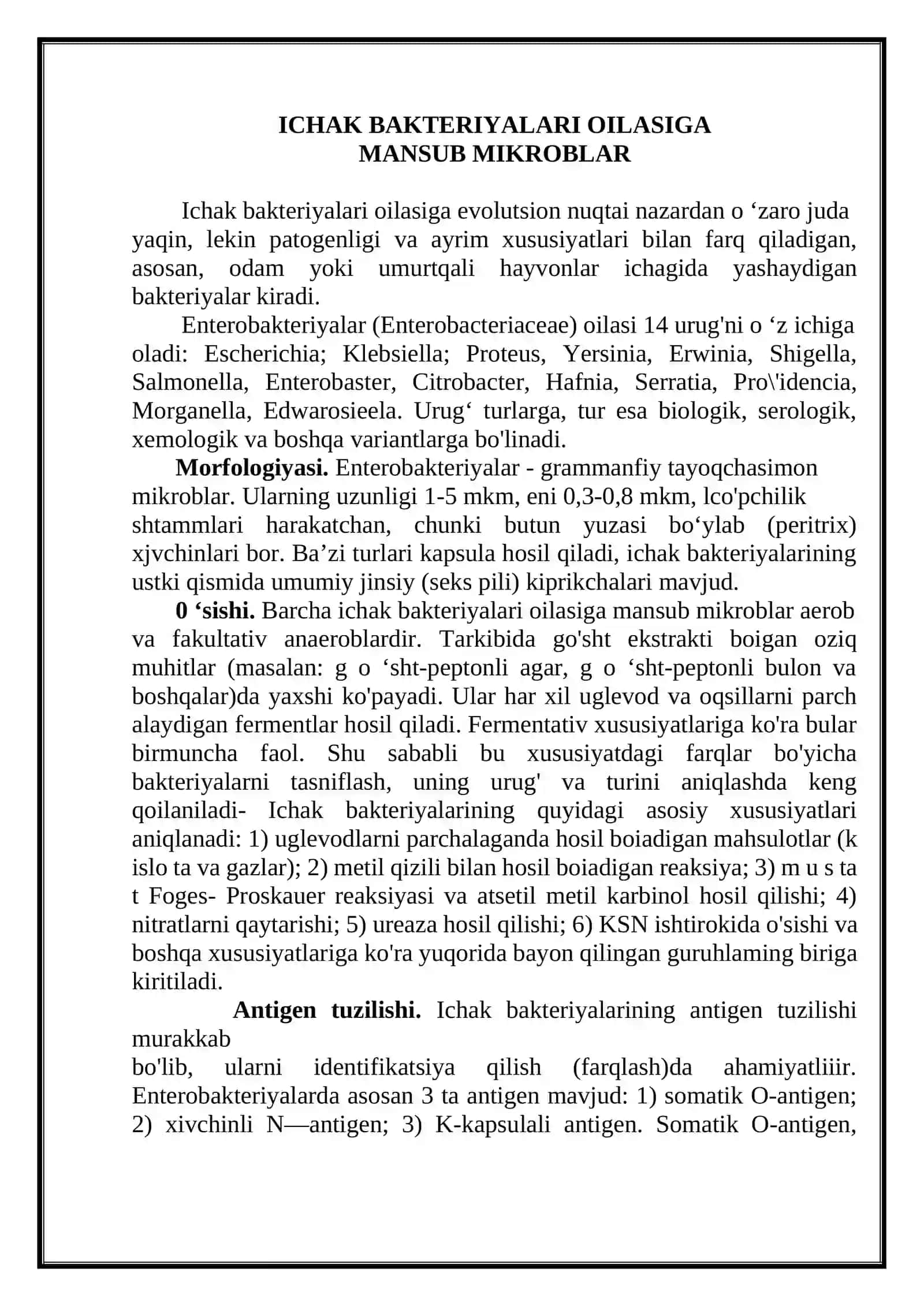 ICHAK BAKTERIYALARI OILASIGA MANSUB QO`ZG`ATUVCHILARI KELTIRIB CHIQARADIGAN LABARATORIYA DIOGNOSTIKASI 2