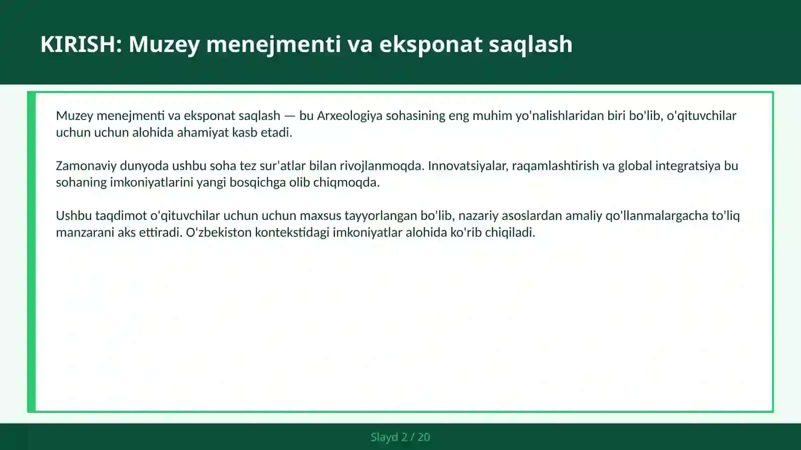 Muzey Menejmenti va Eksponat Saqlash 2