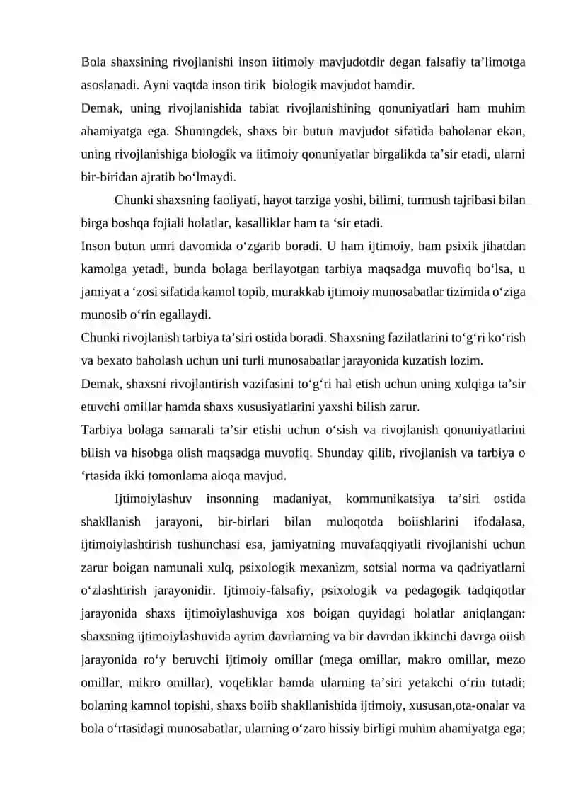 Shaxsning rivojlanishi, tarbiyasi va ijtimoiylashuvi 2