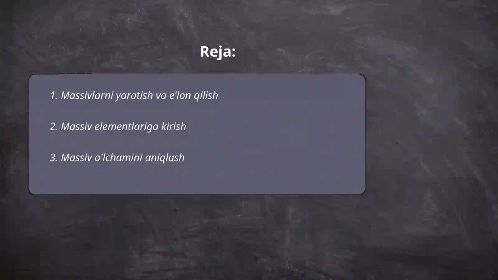 Massivlar bilan ishlash funksiyalari Q |A 2