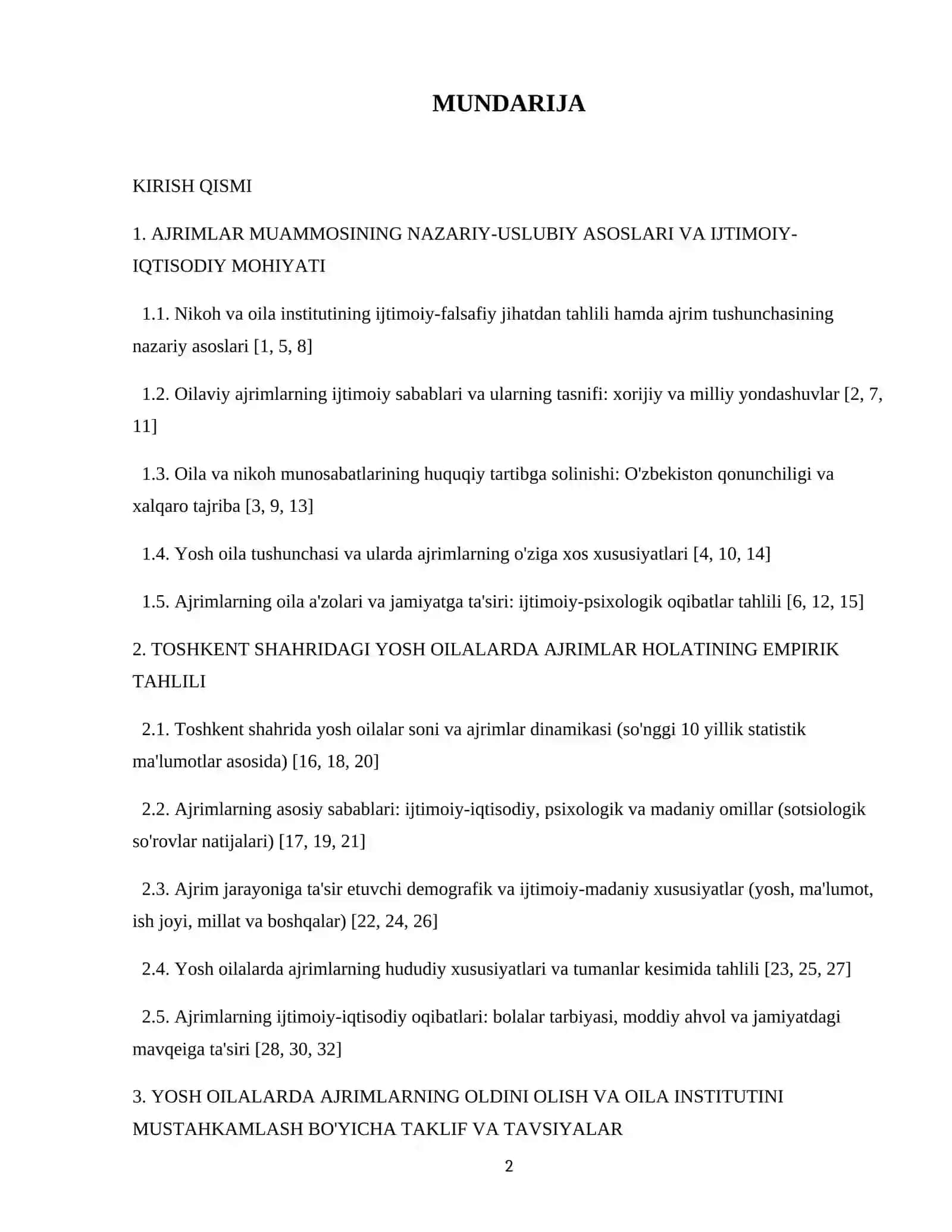 Yosh oilalarda ajrimlar sabablarining ijtimoiy tahlili (Toshkent shahri misolida) 2
