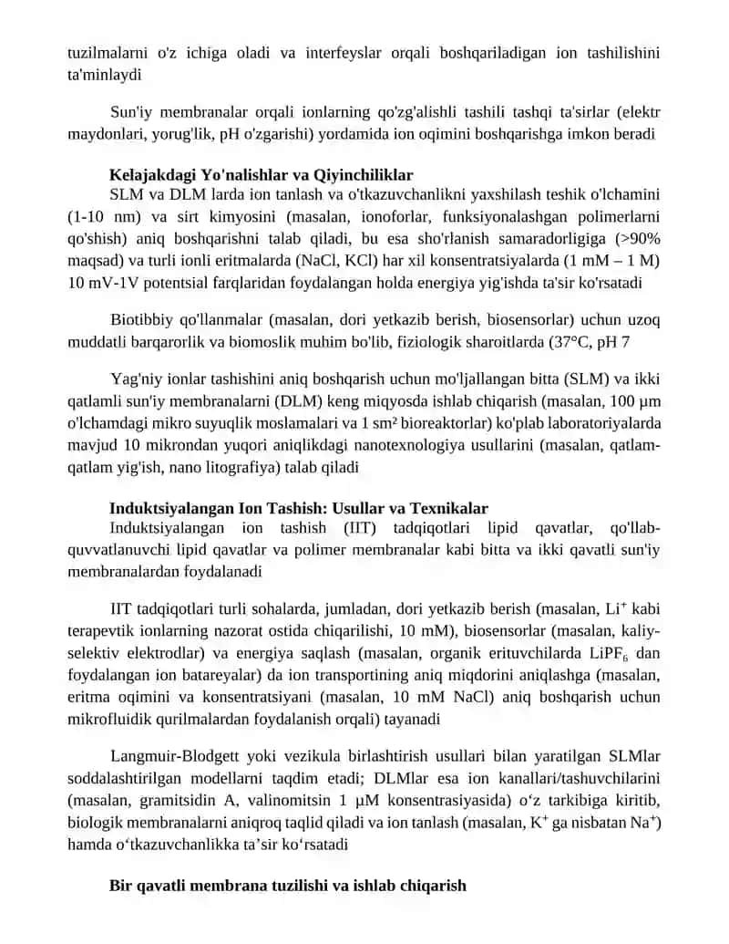 Yagona qatlamlarda ion tashish mexanizmlari 2