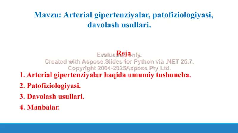 6. Arterial gipertenziyalar, patofiziologiyasi, davolash usullari. Taqdimot 16 bet. 2