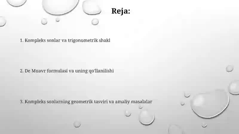 Kompleks sonlar va ularning trigonometrik shakli.Muavr formulasi 2