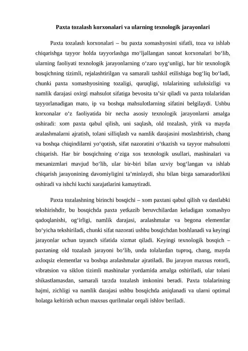 Paxta tozalash sanoati korxonalari texnologik mashinalarning avtomatlashtirish 2