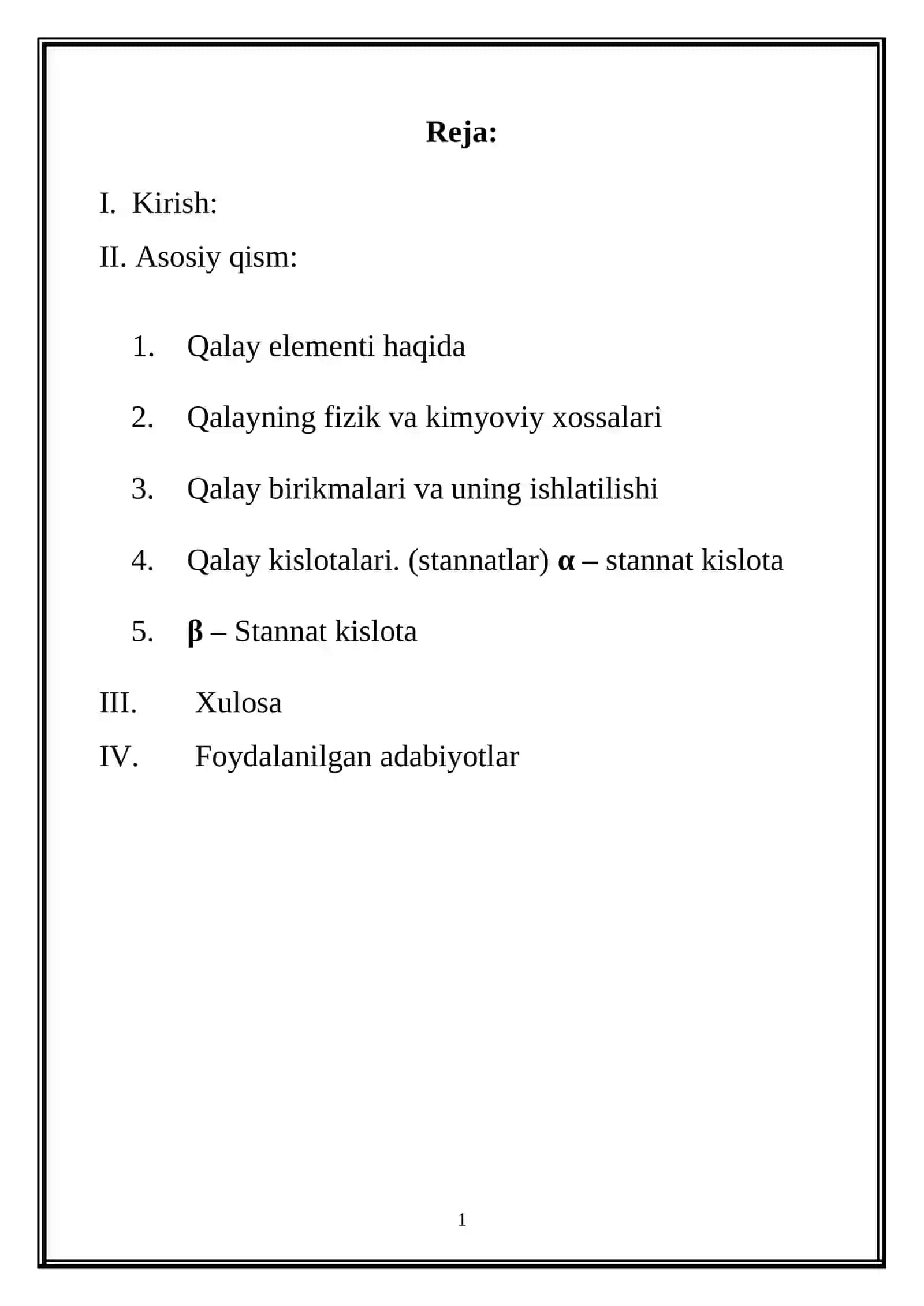 α-qalay kislotaning olinishi va xossalari 2