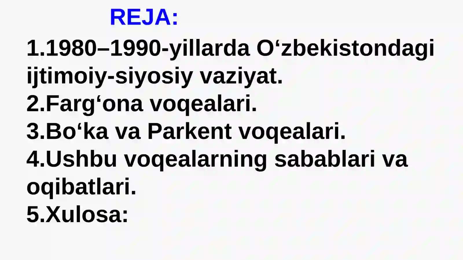 FARGʻONA, BO'KA, PARKENT, voqealari. O'ZBEKISTONDA IJTIMOIY INQIROZNING AVJOLISHI 2