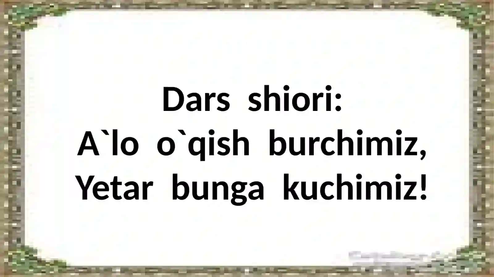 Fannomi: Onatilivao`qishsavodxonligi 2