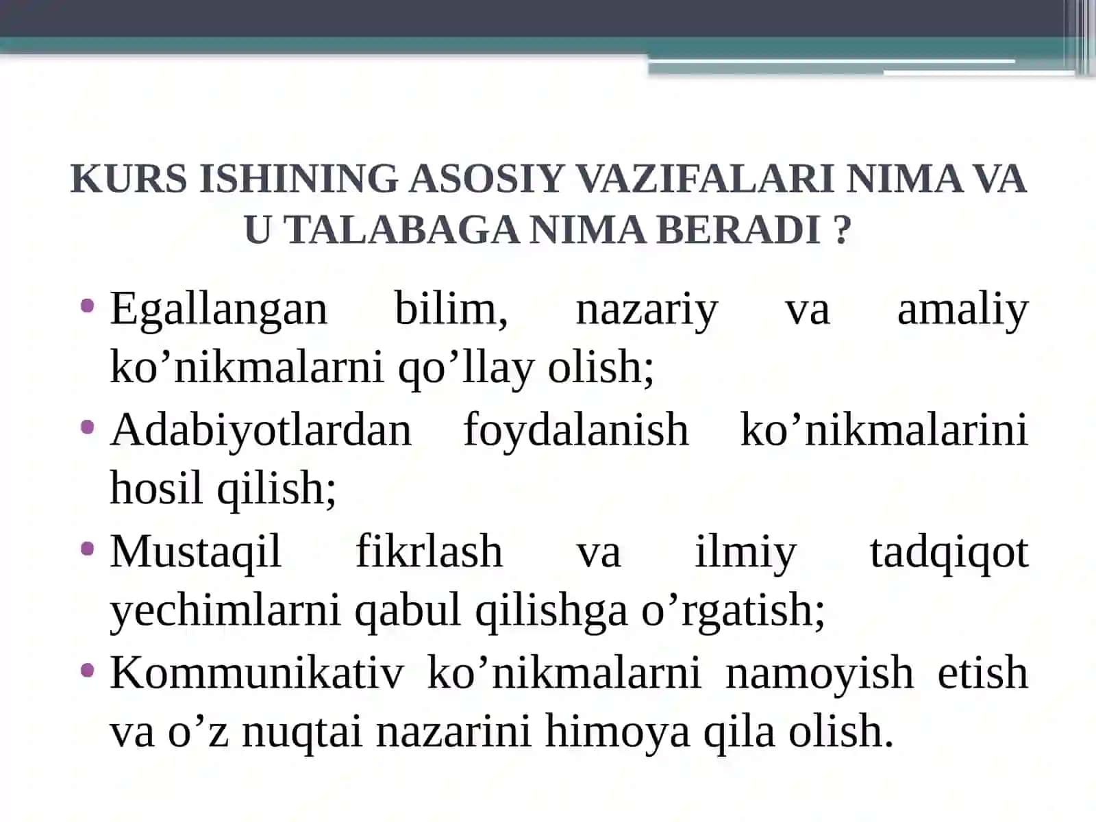 KURS ISHINI YOZISH BO’YICHA TAQDIMOT 2
