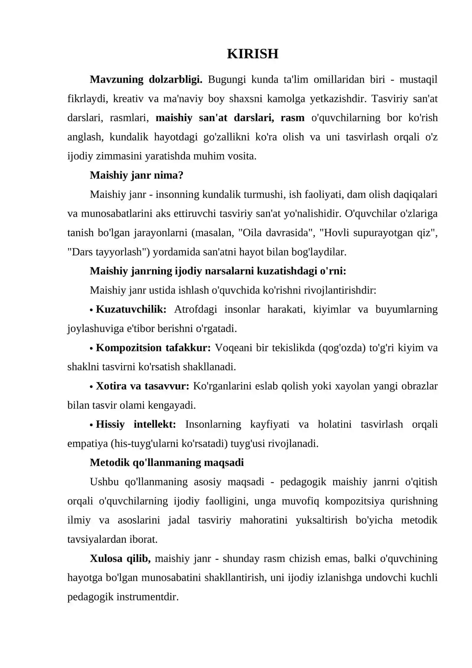 O’QUVCHILAR IJODIY QOBILYATLARINI SHAKILLANTIRISHDA MAISHIY JANRDA RASM CHIZISHNING O’RNI VA AHAMIYATI 2