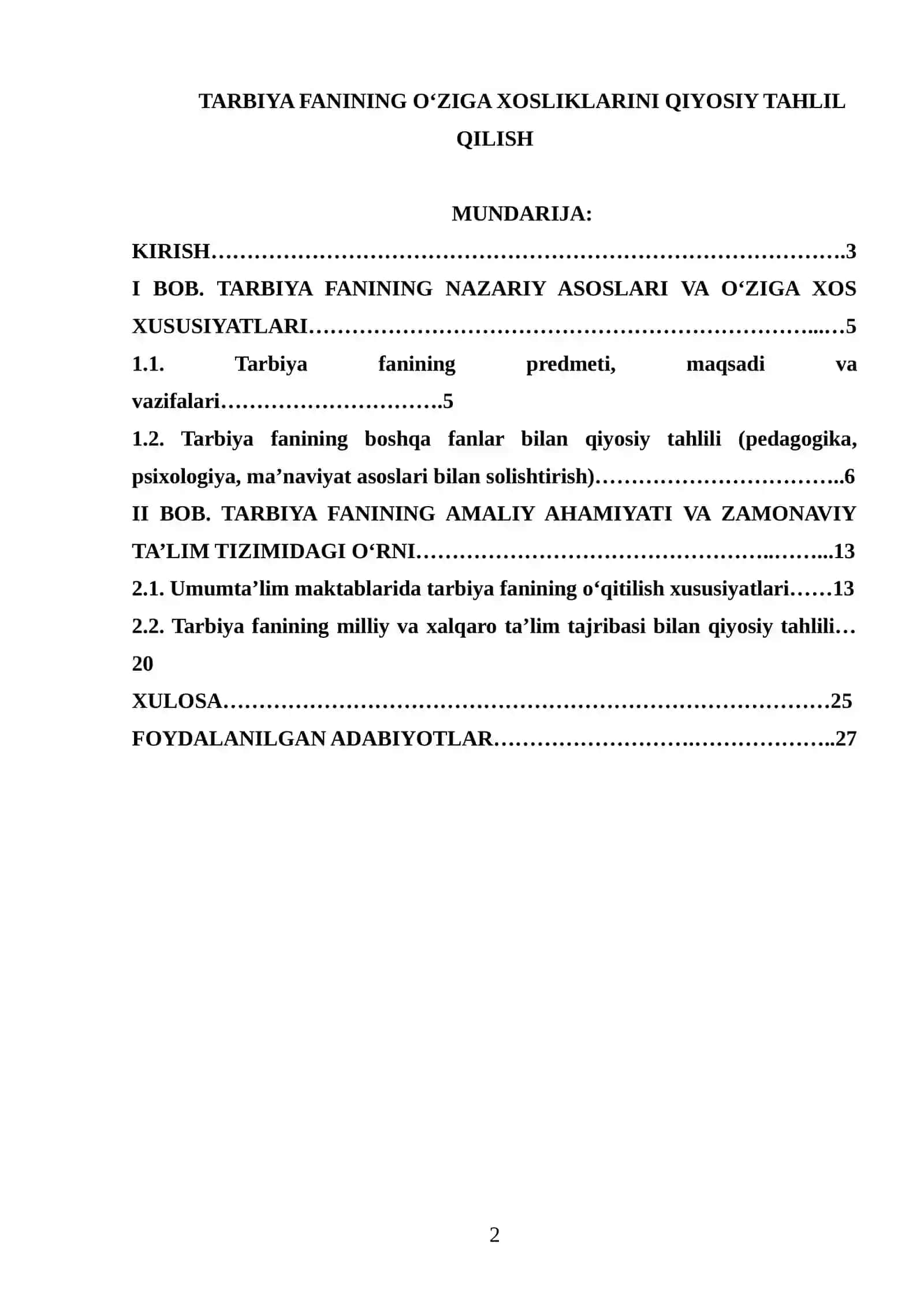 TARBIYA FANINING O‘ZIGA XOSLIKLARINI QIYOSIY TAHLIL QILISH 2