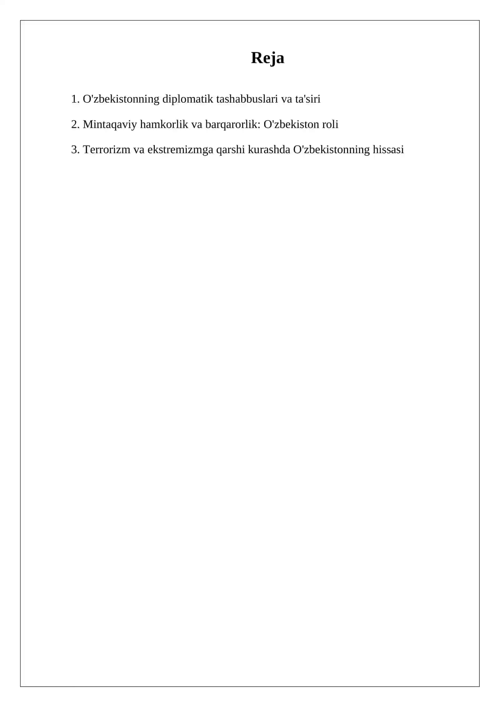 O'ZBEKISTONNING MARKAZIY OSIYODA TINCHLIK VA BARQARORLIKNI TA'MINLASHDAGI O'RNI 2