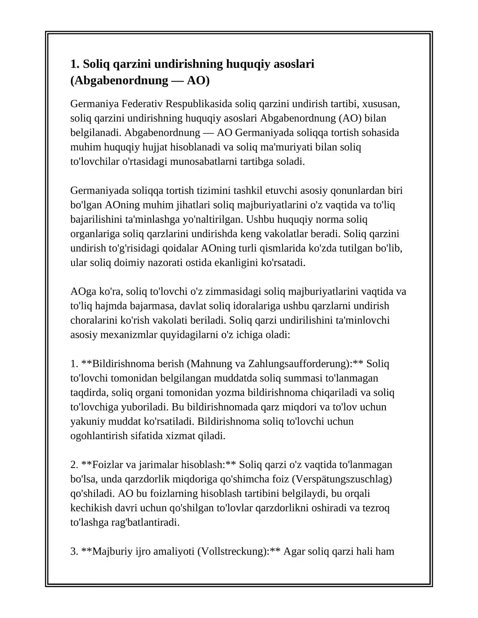 GERMANIYA FEDARATIV RESPUBLIKASIDA SOLIQ QARZINI UNDIRISH TARTIBI 2