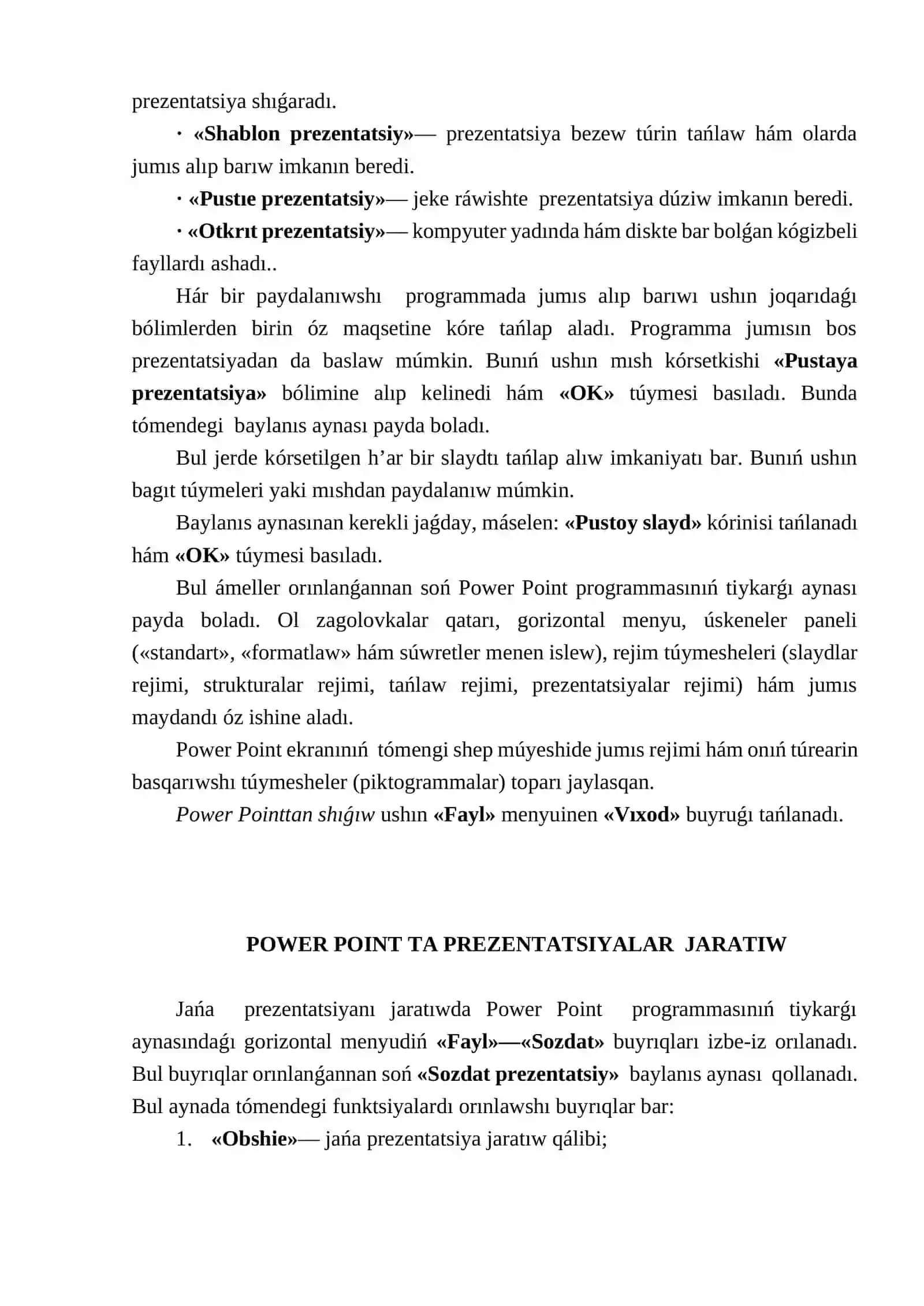 MICROSOFT POWER POINT GRAFIKALIQ REDAKTORI HAQQINDA ULIWMA MAǴLIWMAT 2