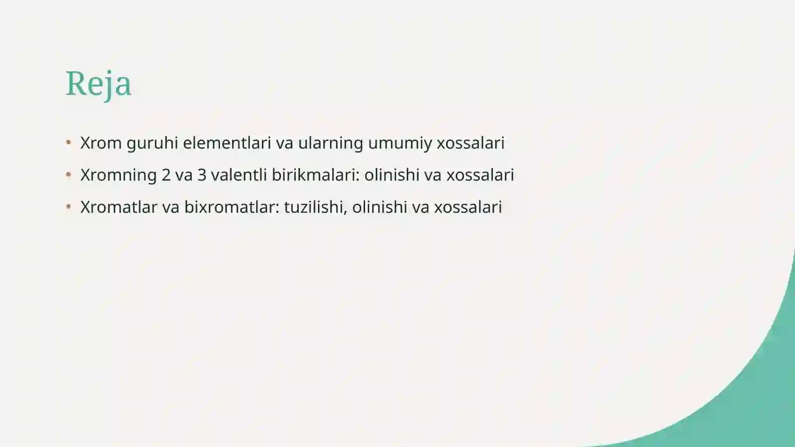 Xrom guruh elementlarini xossalarini o’rganish 2