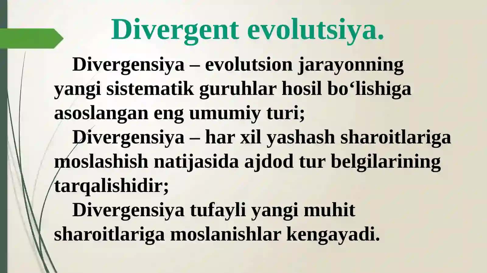 Evolutsion o‘zgarishlarning tiplari 2