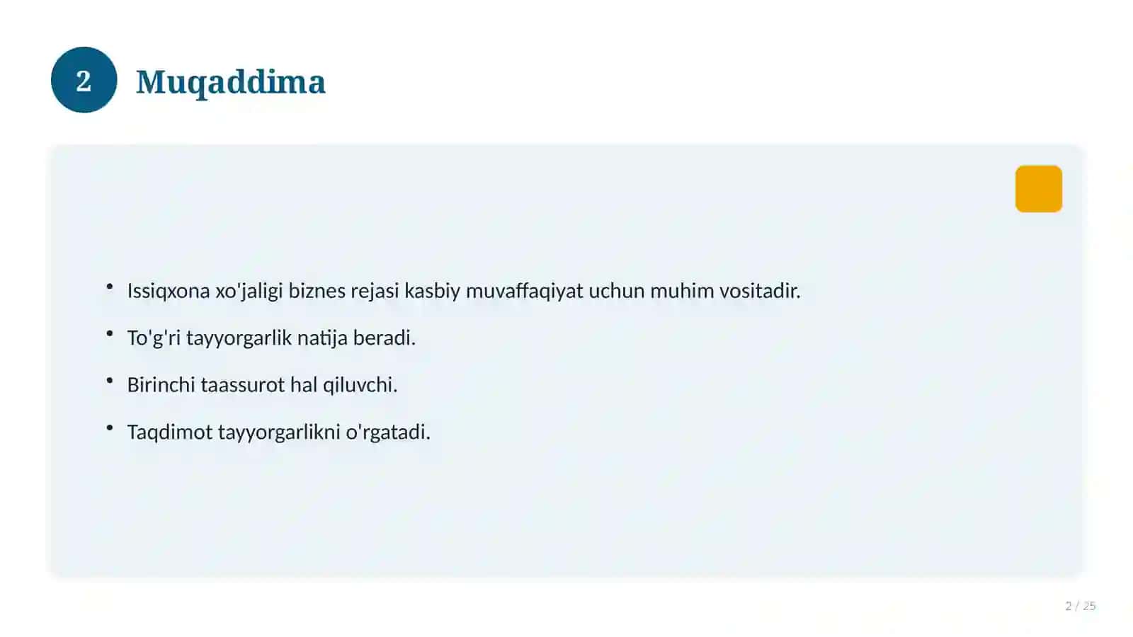 Issiqxona xo'jaligi biznes rejasi 2