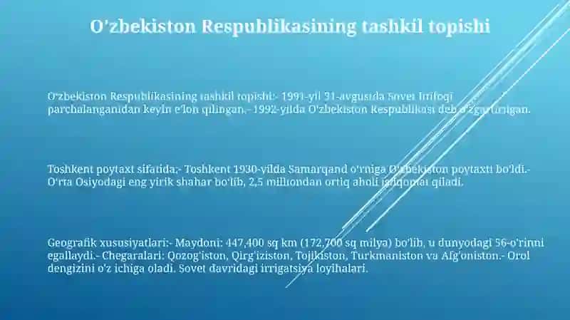 Oʻzbekiston Respublikasining tashkil topishi 2