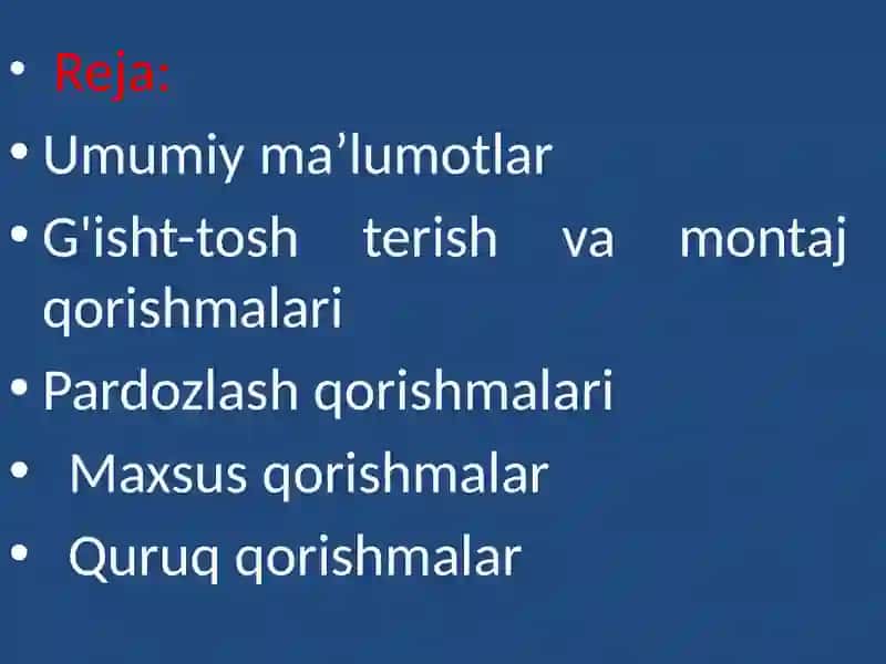Qurilish qorismalarining turlari 2