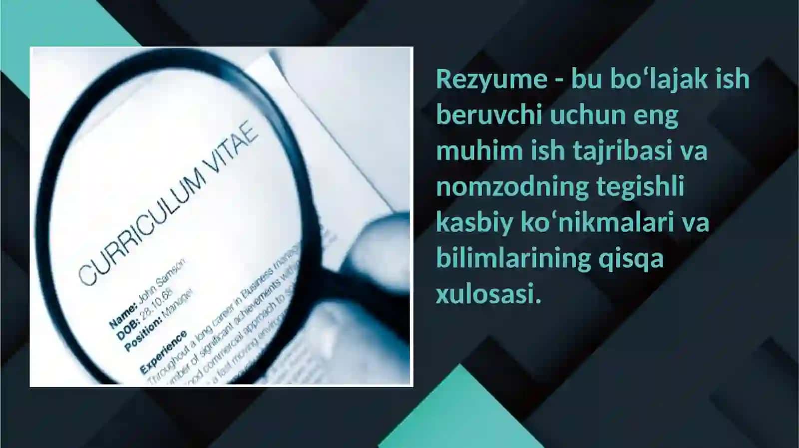 Ta'sirchan rezyume va boshqa shaxsiy biografik ma'lumotlar tuzish 2