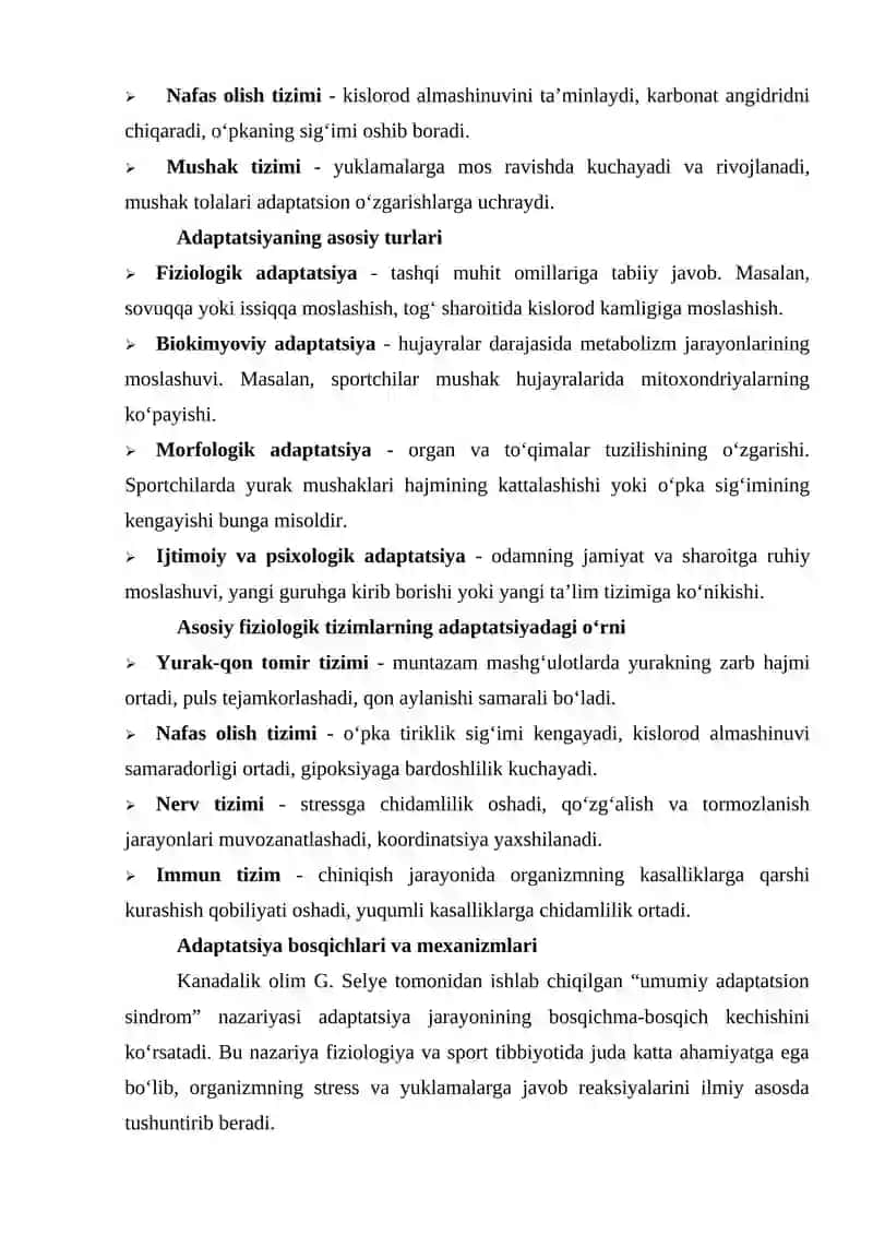 Adaptatsiyaning (Moslashishning) Fiziologik Asoslari 2