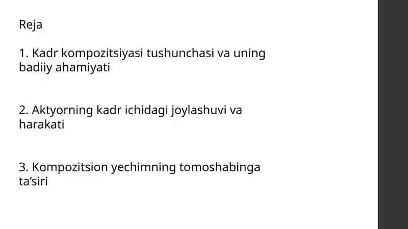 KADR KOMPOZITSIYASI VA AKTYORNING JOYLASHUVI 2