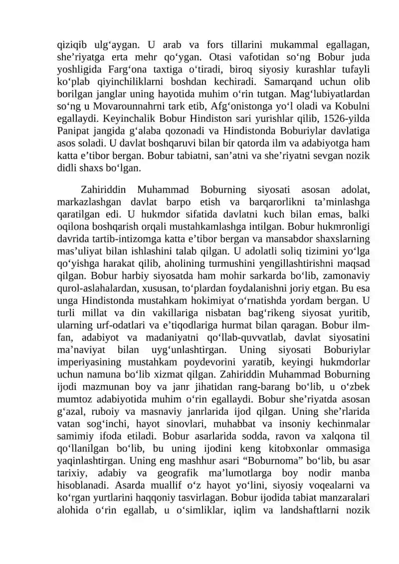 Z.M.Bobur hayoti va ijodi. 2