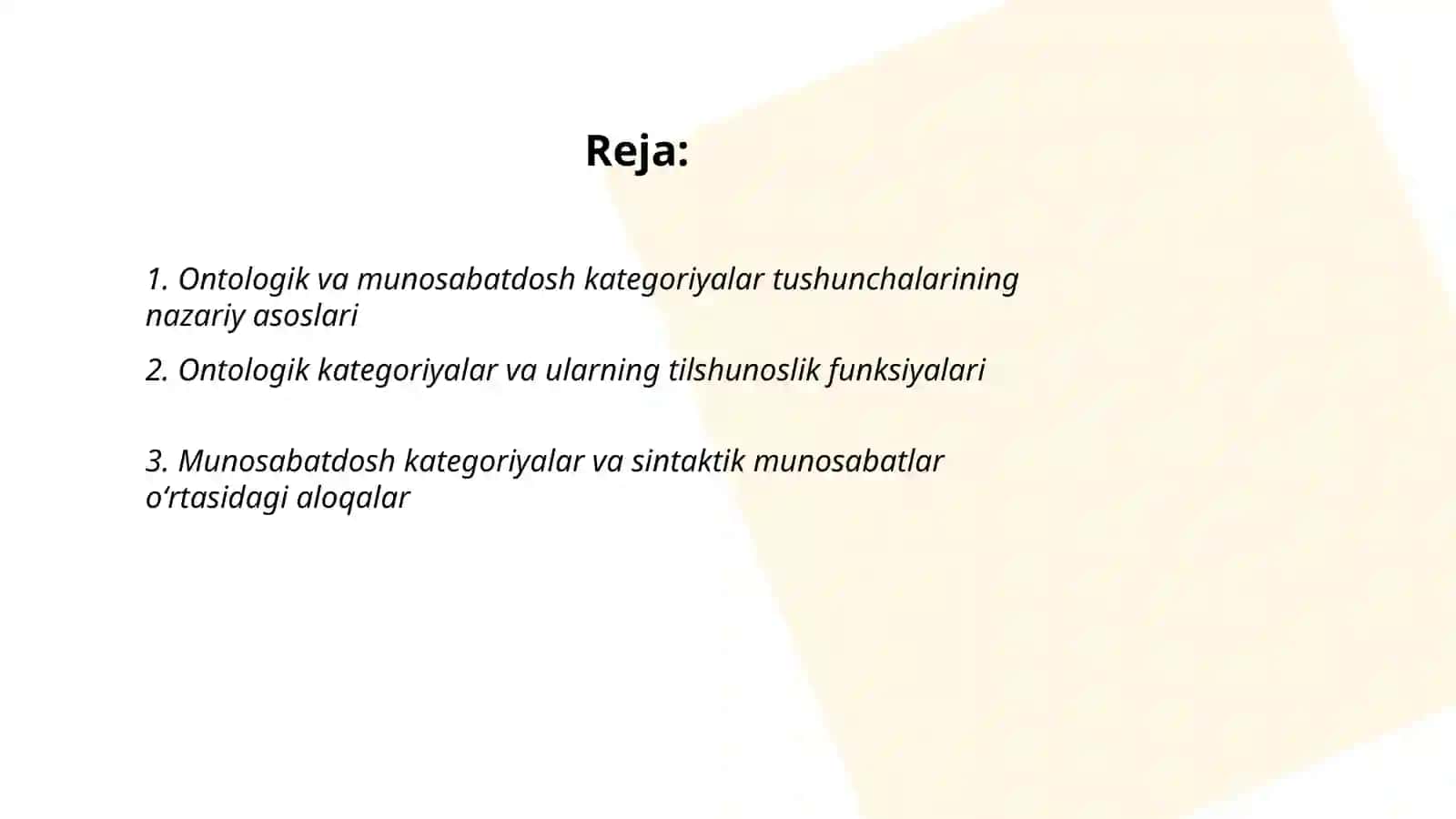 Ontologik va munosabatdosh kategoriyalar uygʻunligi 2