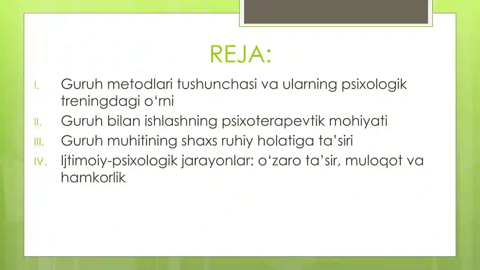 GURUH METODLARINING PSIXOTERAPEVTIK VA IJTIMOIY-PSIXOLOGIK JIHATLARI 2