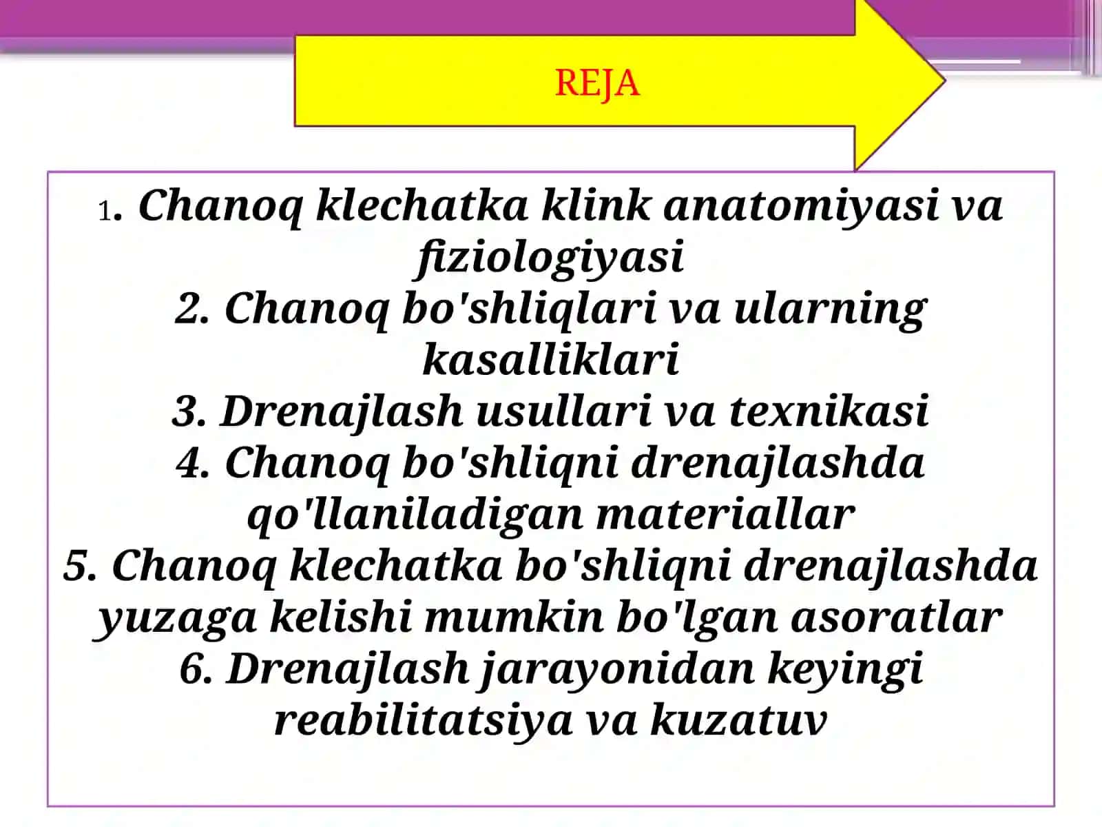 Operativ xirurgiya, tapografik anatomiyadan "Chanog' klechatka bo'shliqlarni drenajlash" mavzusida 2