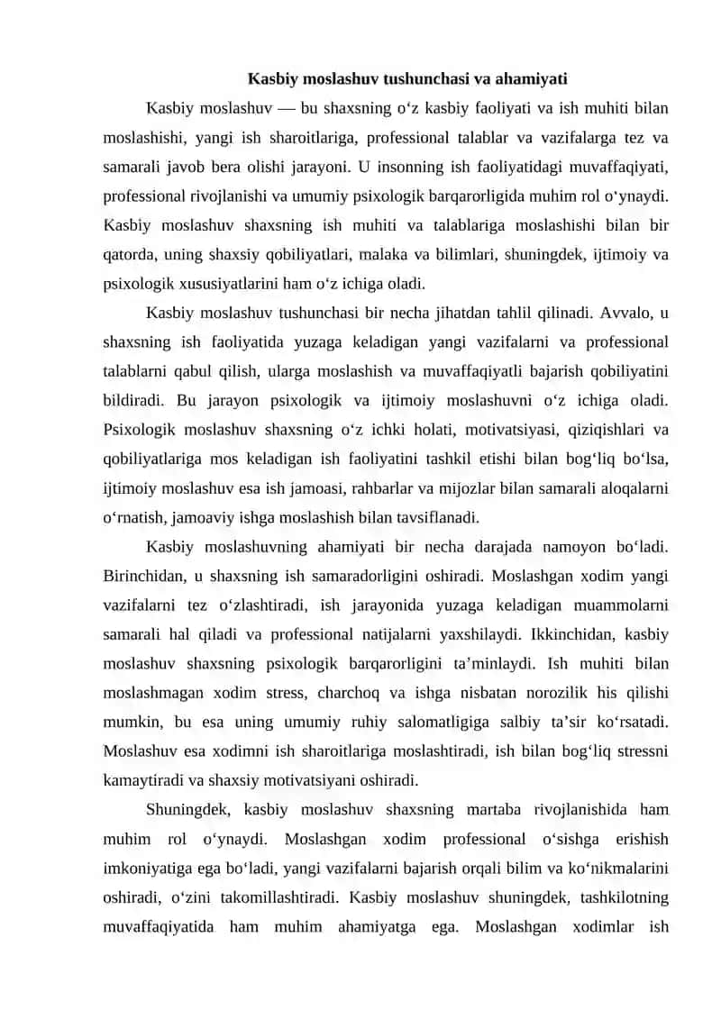 Kasbiy moslashuv va martaba rivojlanishi 2