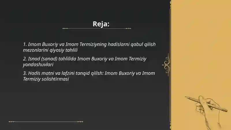 Imom Buxoriy va Imom Termiziyning hadis ilmiga qoʻshgan hissalarini qiyosiy tahlili 2