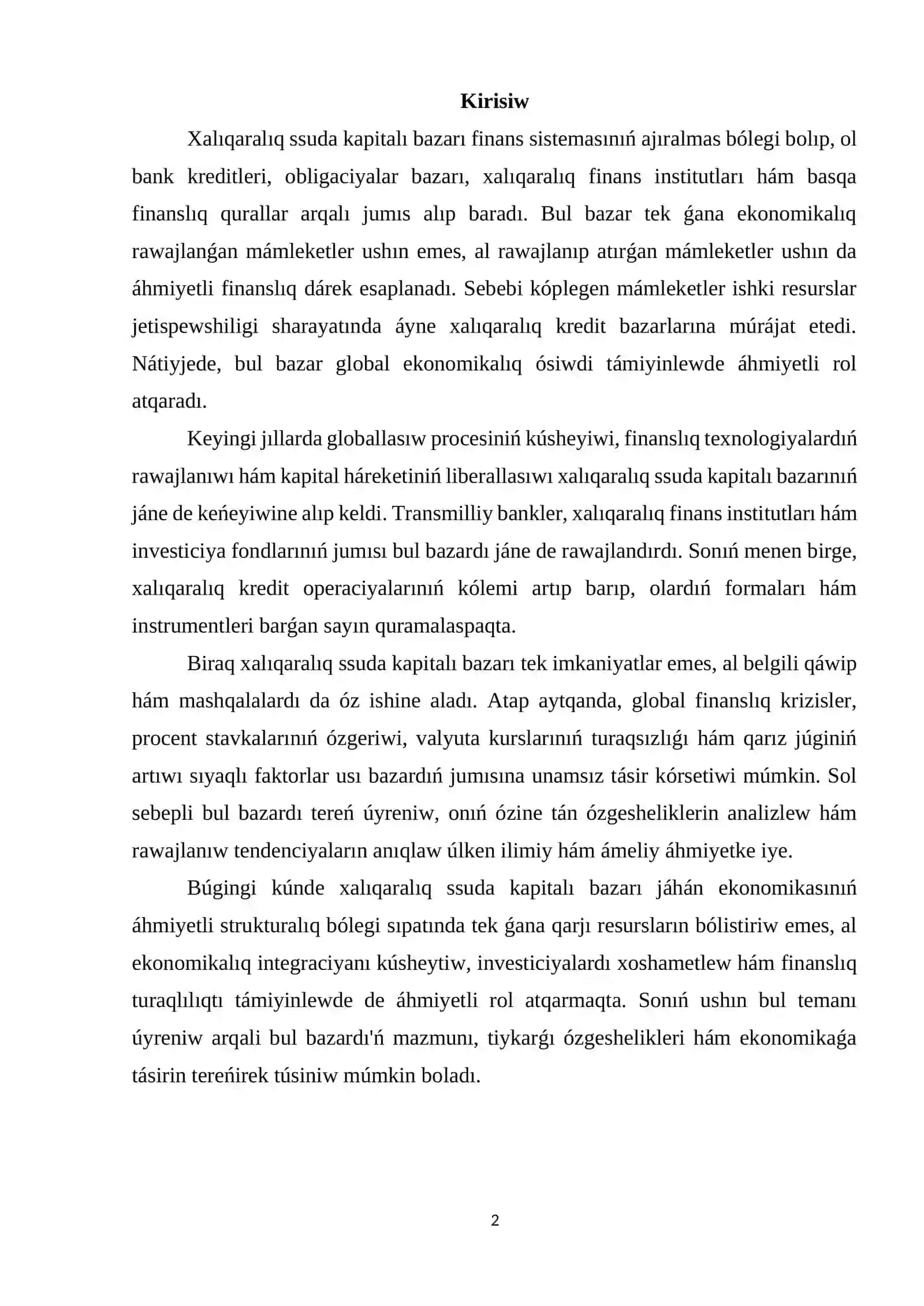 Búgingi kúnde xalıqaralıq ssuda kapitalı bazarınıń ózine tán ózgesheligi 2