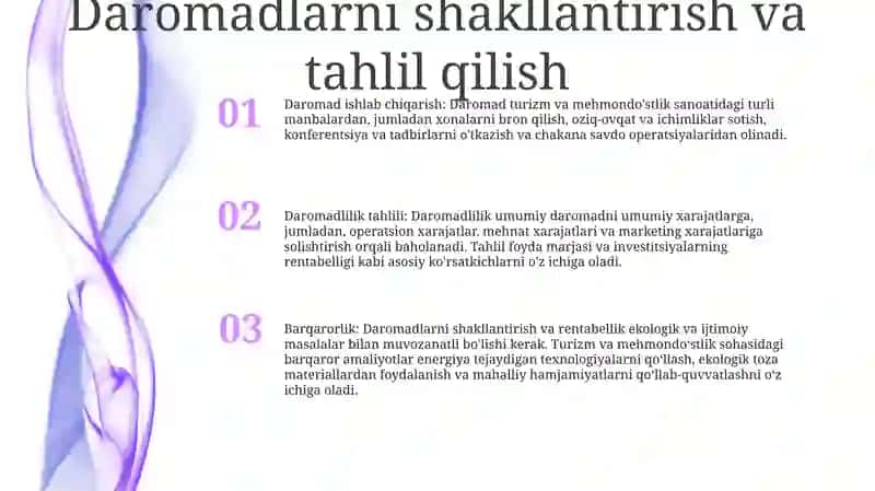 Turizm Va Mexmonxona XoʻJaligi Daromadi, Foydasi Va Rentabilligi 2