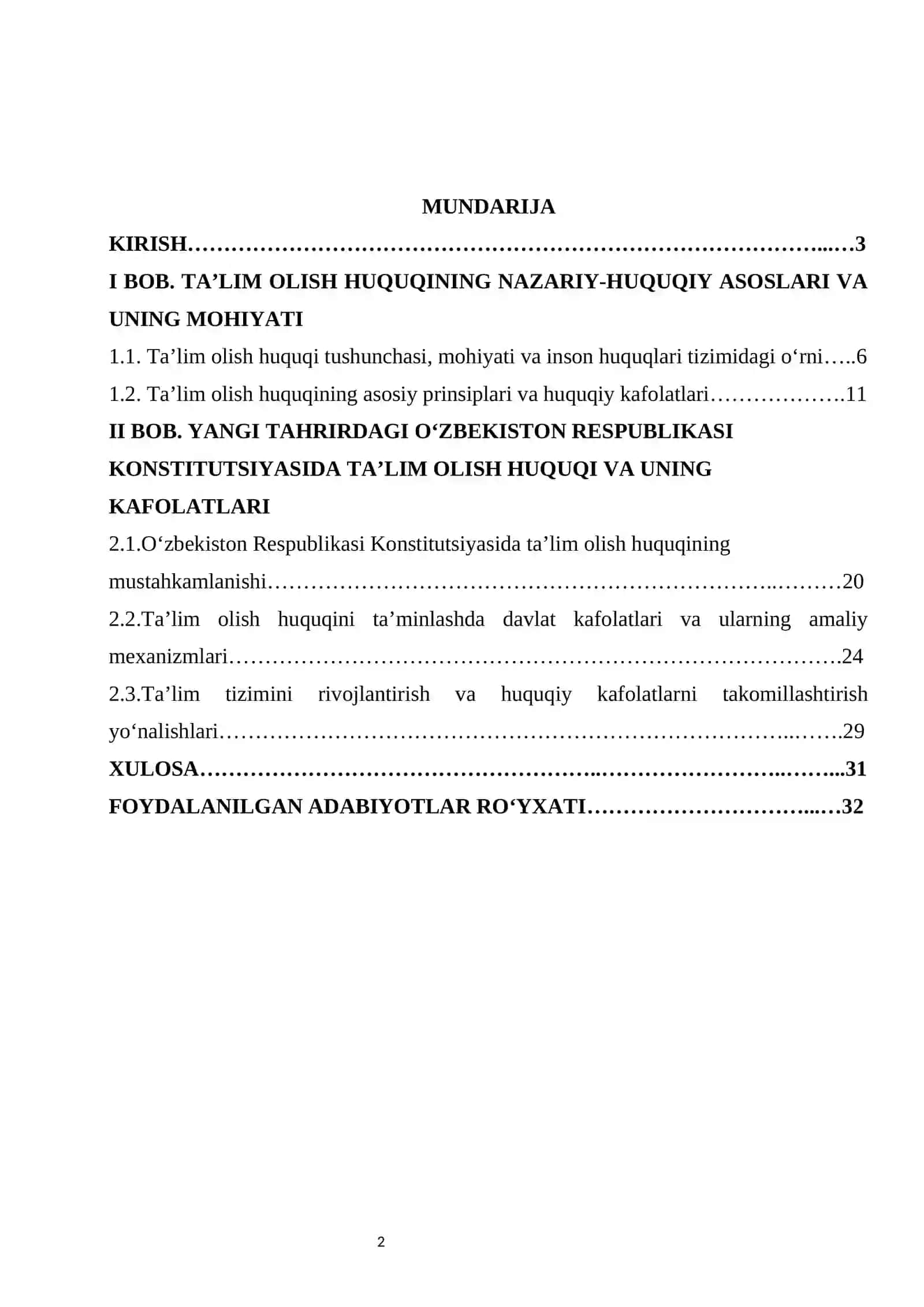 Yangi tahrirdagi Konstitutsiyada ta’lim olish huquqi va uning kafolatlari kurs ishi 2