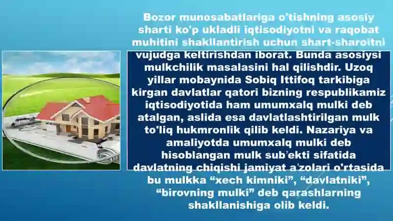 O’zbekistonda mulkni davlat tasarrufidan chiqarish 2