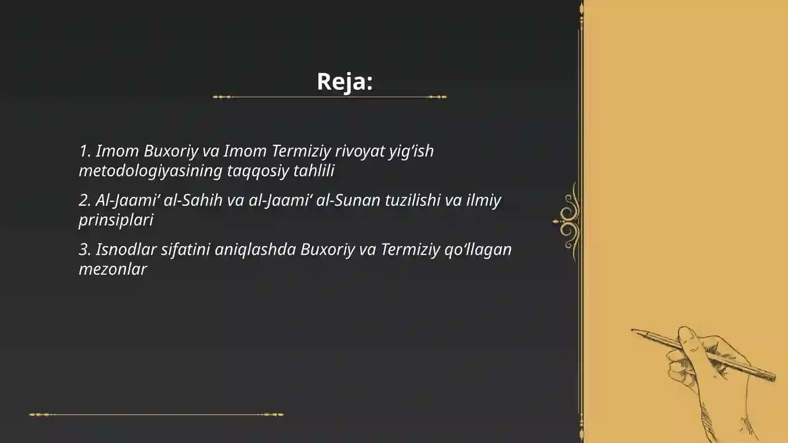 Imom Buxoriy va Imom Termiziyning hadis ilmiga qoʻshgan hissalarining tahliliy qiyosi 2