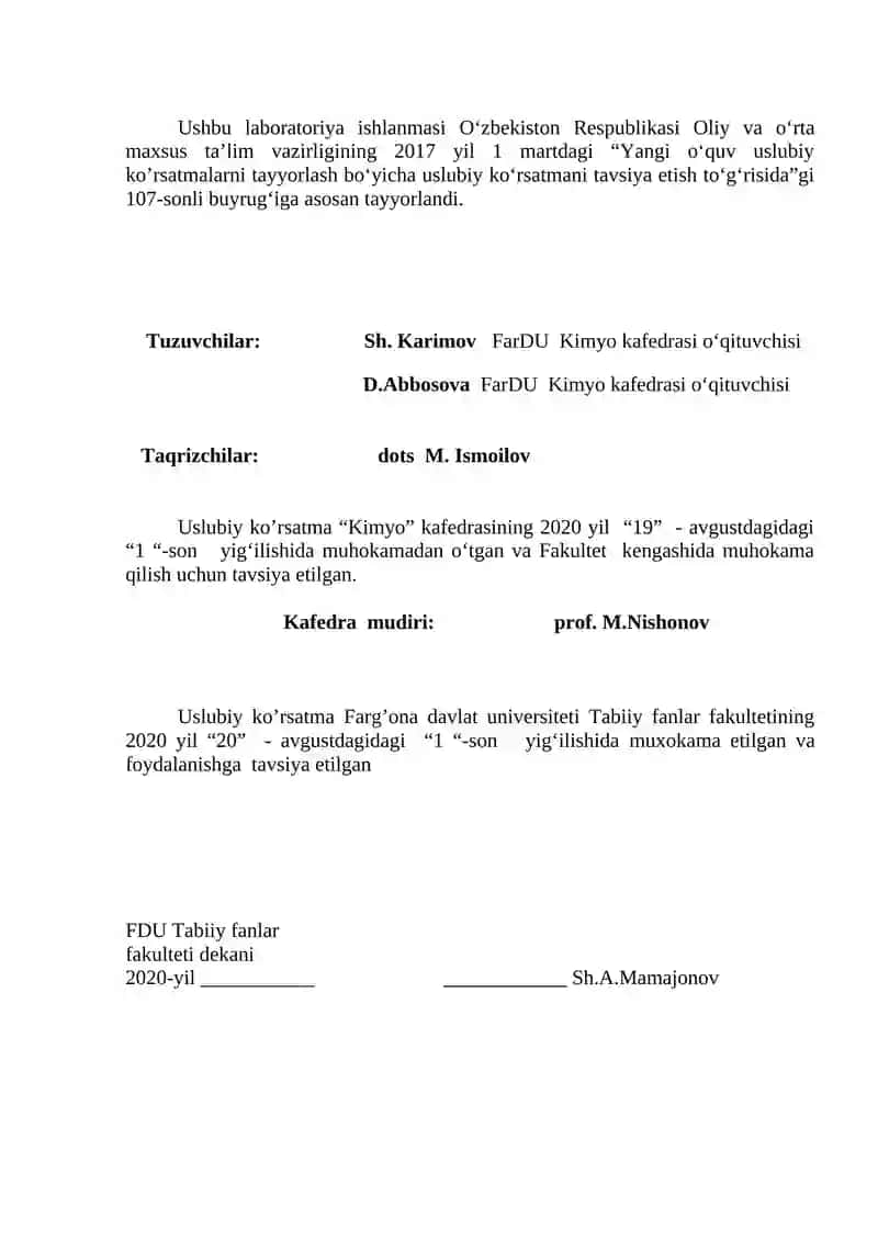 Kolloid kimyo fanidan laboratoriya ishlanmasi 2