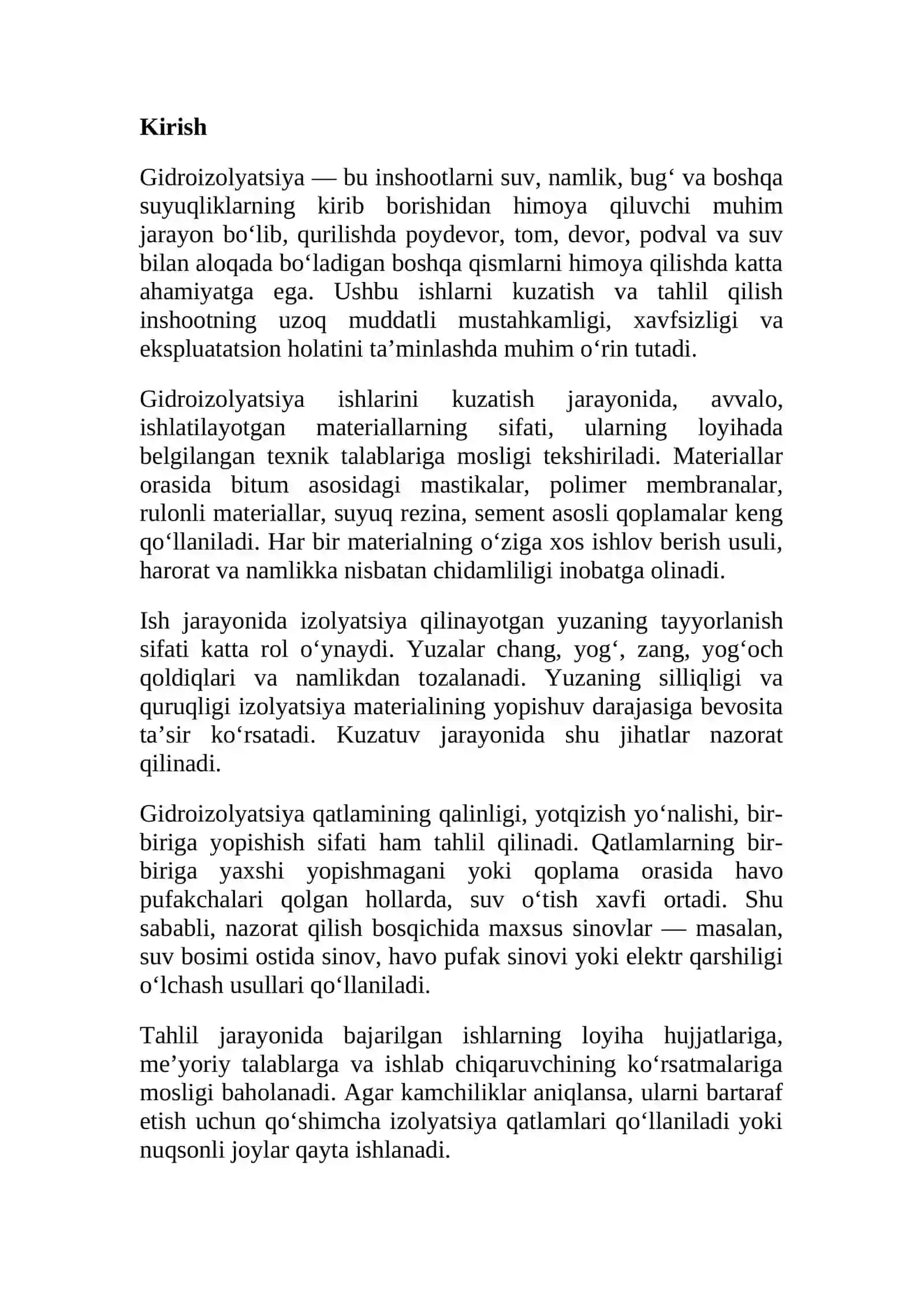 Gidroizolyatsiya ishlarini kuzatish va tahlil qilish 2