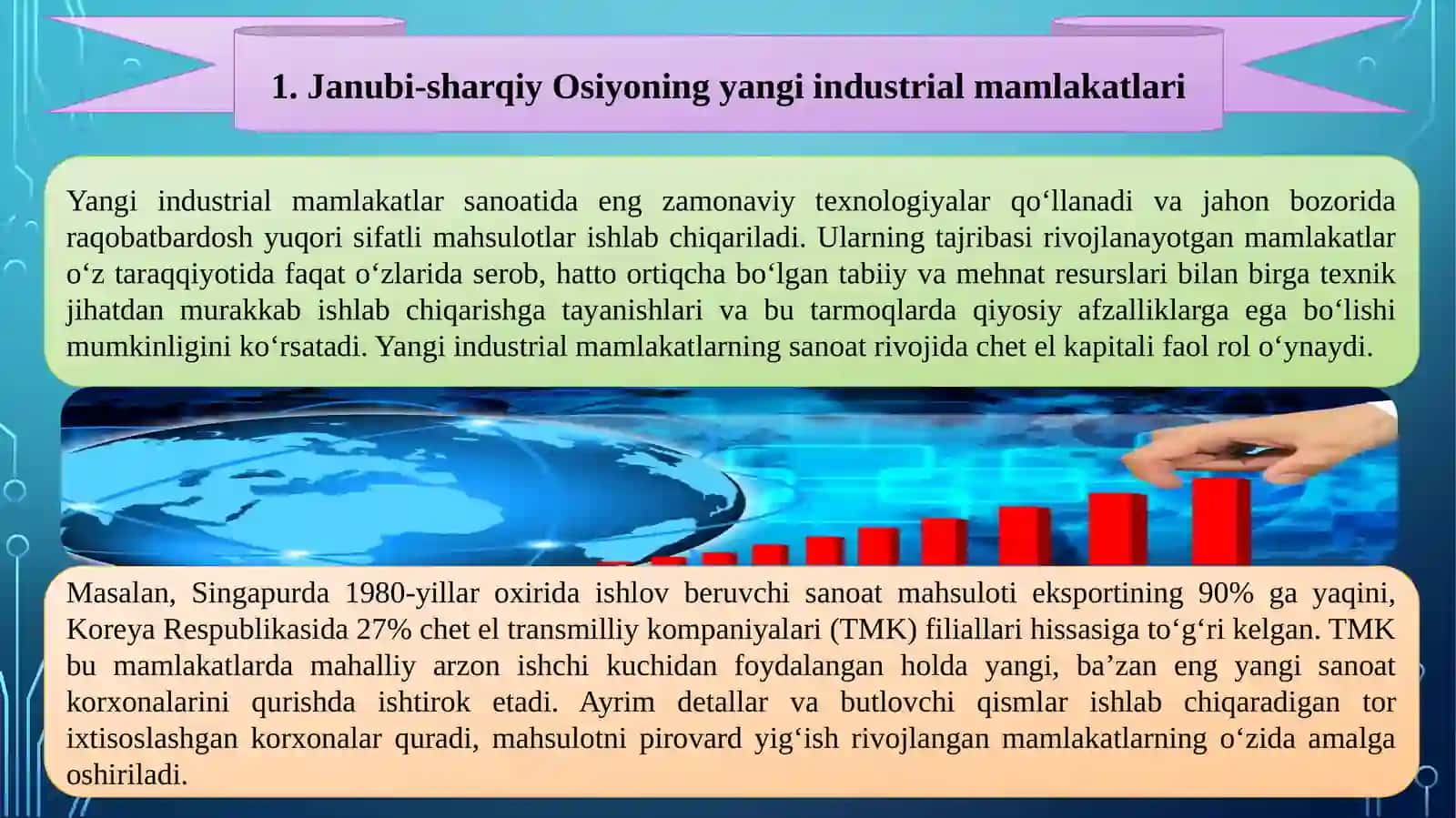 Jahon iqtisodiyotida yangi industrial mamlakatlar tavsifi va guruhlanishi 2