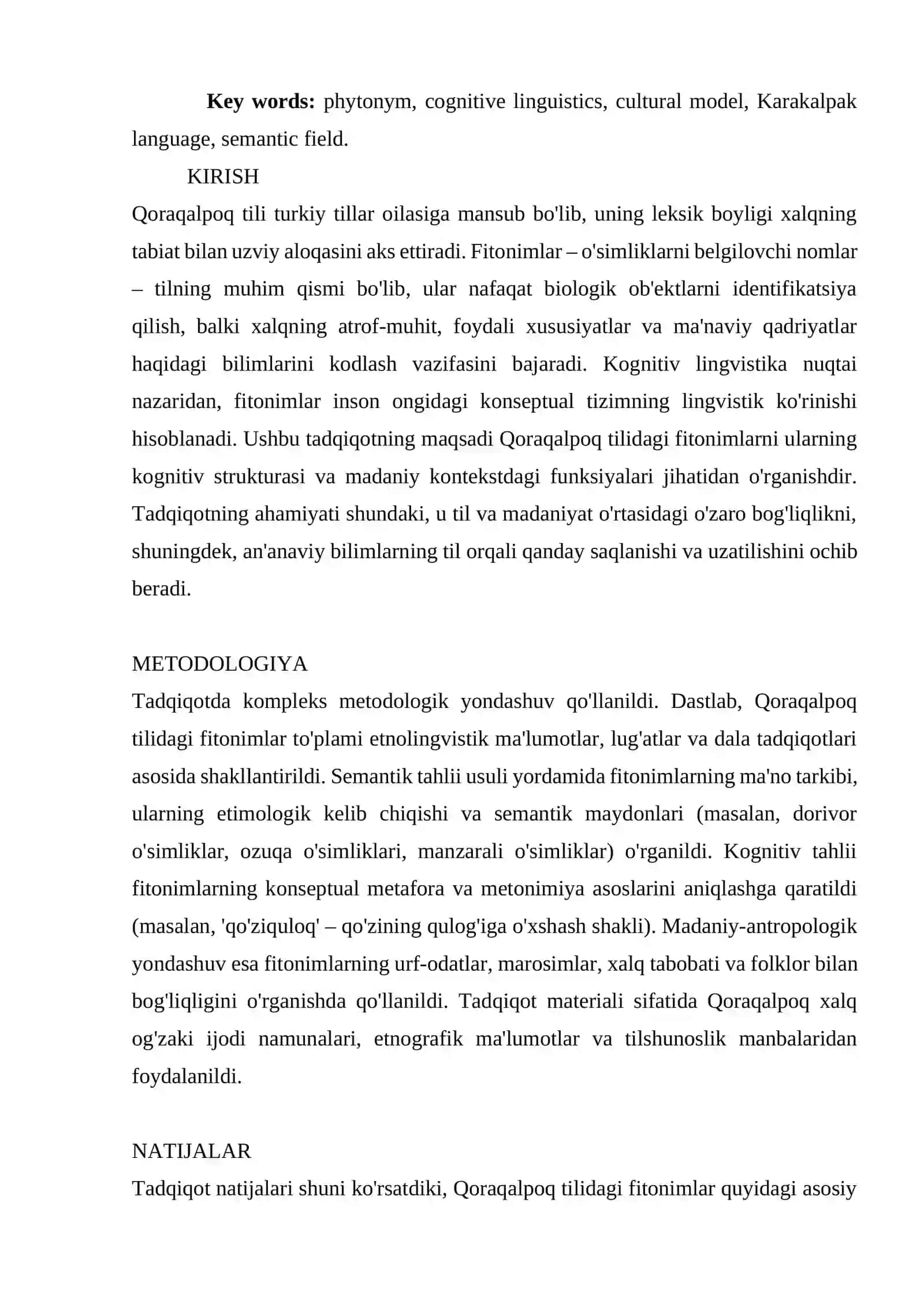 QORAQALPOQ TILIDA FITONIMLARNING KOGNITIV VA MADANIY MODELI 2