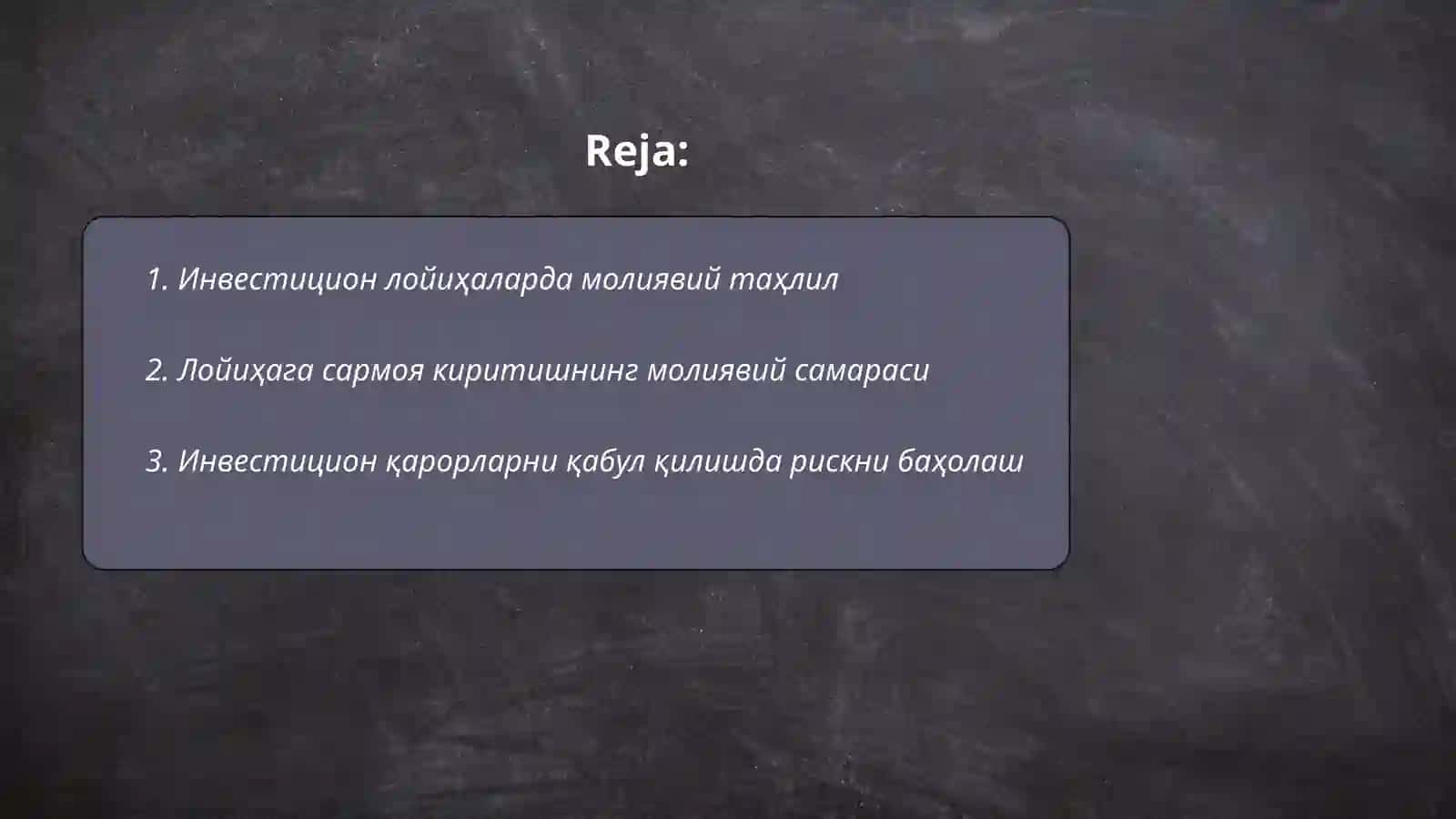 Инвестицион лойихалари молий иктосодий самарадорлигин бахолаш 2