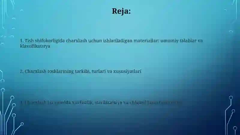 Tish shifokorligida charxlash uchun ishlatiladigan xom ashyolar 2
