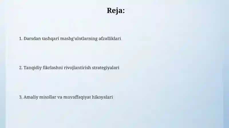 Sinfdan tashqari ishlar orqali oʻquvchilarning fikirlashlarini rivojlantirish 2