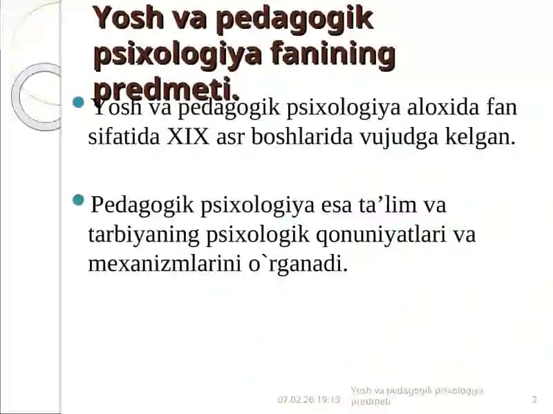 Yosh va pedagogik psixologiyafaning predmeti 2