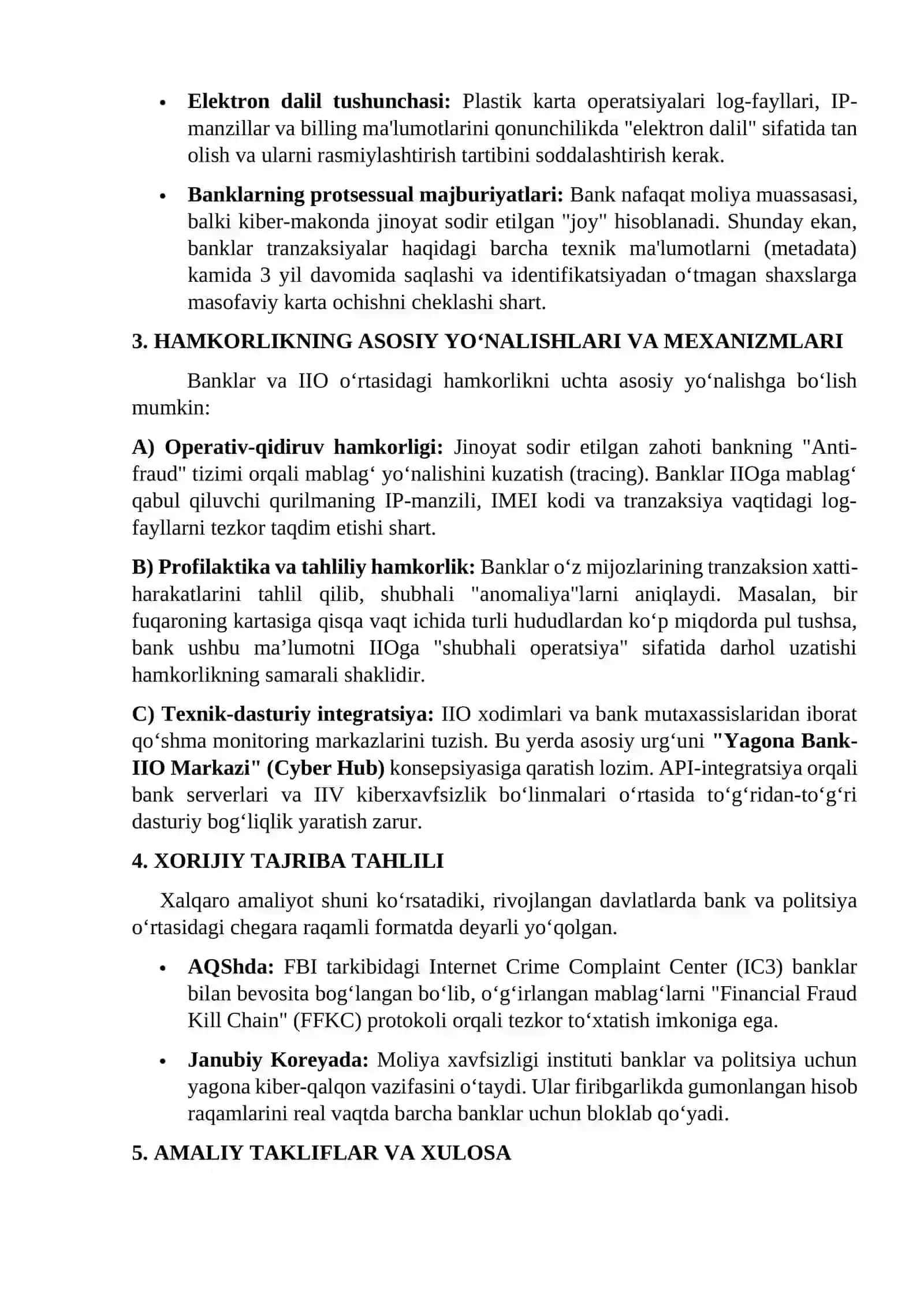 Plastik karta orqali sodir etilayotgan jinoyatları ochishda bank muassasalarining ichki ishlar organlari bilan o‘zaro hamkorlikdagi faolyati 2