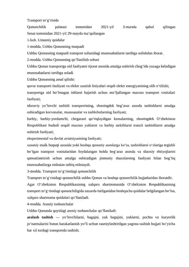 HAVO TRANSPORTI BILAN BOG‘LIQ HUQUQBUZARLIKLAR UCHUN MA’MURIY JAVOBGARLIK 2